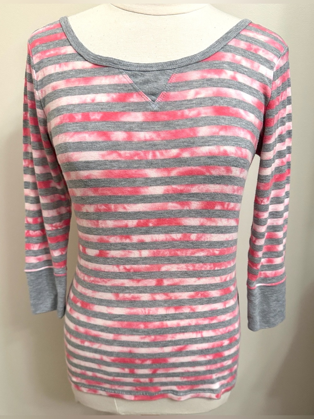 Calvin Klein Performance Pink Grey Striped Tie Dye SZ M Activewear Quick Dry Top